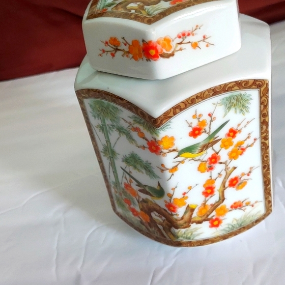 Tea/Ginger Jar w/Lid by Interpur Made in Japan Green/Orange/Yellow/Brown's tones - Picture 1 of 7